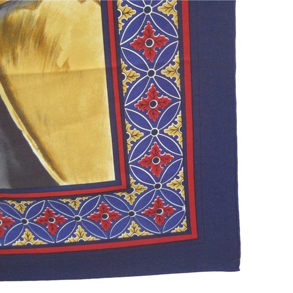 Art Still Life Scarf Square Synthetic 34 in Blue Apples Border - Picture 3 of 7